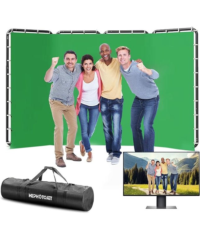 7.87ft x 13.12ft Green Screen Backdrop Kit with Stand, Adjustable Background with Heavy Duty Stand, Large Collapsible Backdrop for Studio Photography, Video Shooting, Live Streaming, Gaming
