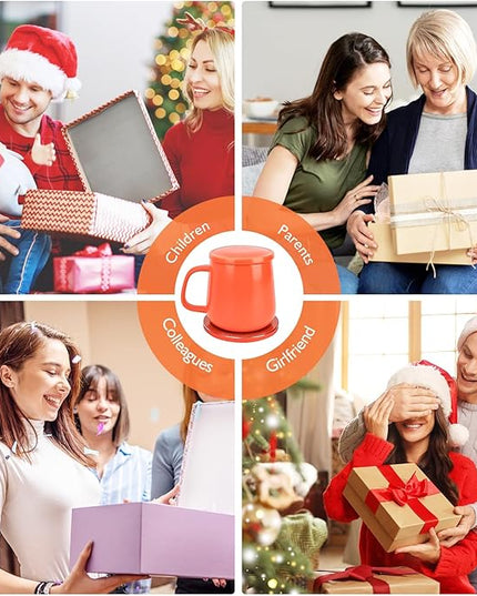 APEKX Warm Cup Coffee Mug Warmer Set - Smart Stable Constant Temperature 131°F, 15W Wireless Charging, 12.8 oz Capacity - Supports USB-C Interface, Automatic Power On/Off Function (4 H). (Tangerine)