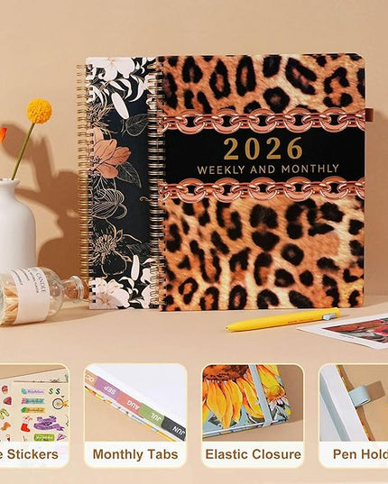 2026 Planner Weekly and Monthly Daily Calendar Planners 8.5 x 11, Jan 2026-Dec 2026, Hard Cover Large Yearly Agenda with Stickers & Tabs for Women Work Home- Leopard
