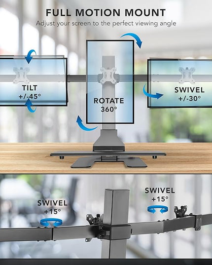 Mount-It! Triple Monitor Electric Standing Desk Converter - 3 Screens Stand Up Desk Riser - Height Adjustable Desktop & 3 Mounts for Screens up to 32", Sit-Stand Convertor for Home, Office, School