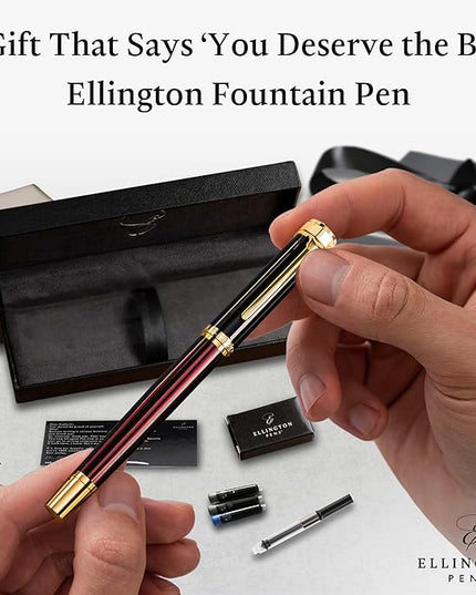 Ellington Pens Luxury Fountain Pen Set - Smooth Fine Nib - Includes 3 Ink Cartridges, Refillable Ink Converter, Gift Box-Fountain Pens For Writing, Calligraphy, Journaling, Sketching (Crimson Blend)