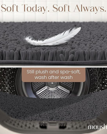 MAYSHINE Plush Shaggy Chenille Bath Mat | Extra Soft, Super Absorbent, Non-Slip Bathroom Rug | Fluffy Microfiber, Area Rug Sets for Bathroom Floor, Kitchen, Living Room | 71"x31" | Charcoal Gray