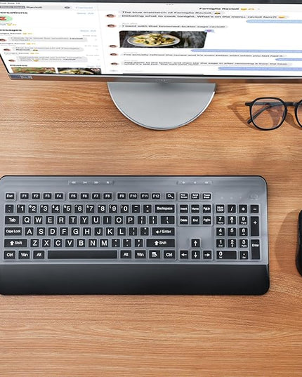 Wireless Keyboard and Mouse Set with Quiet Keys, 2.4G Full Size Ergonomic Keyboard with Wrist Rest, Protective Covers, Soft Touch Silent Design for Windows, Computer, PC and Laptop