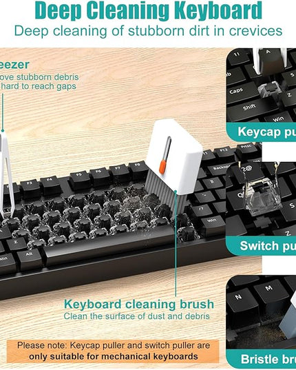 VICHYIE Keyboard Cleaning Kit with Brush, Computer Laptop Cleaner Kit, Phone Cleaning Tool, Multi-Function Cleaner Kit for Earbuds, Cellphones, PC, Screens, Camera Lens, Electronics Devices (White)