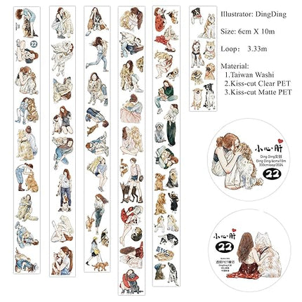 DingDing Vol7-22 Little Sweetheart,My Cute Dog,Kiss-Cut Clear PET Tape Stickers,2.36 in x 10.94 YD,Original Design,for Scrapbook Supplies,Scrapbook Tape Stickers,Junk Journal Supplies