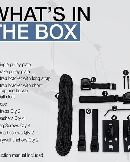 StoreYourBoard Ladder Storage Ceiling Pulley System, Garage Mount Hoist, Heavy Duty Hanging Organizer Holds 150 lbs