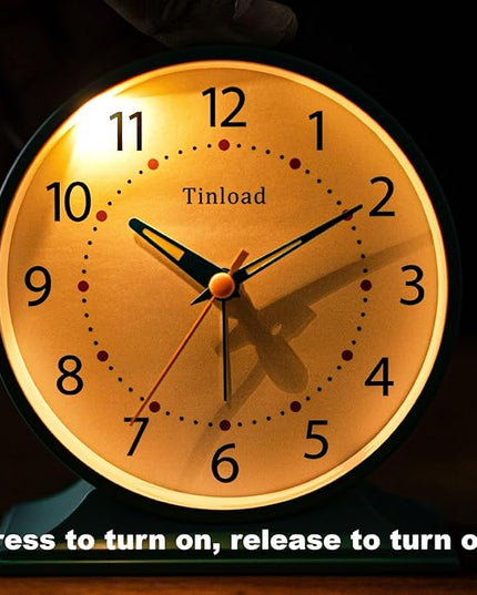 Tinload 4.5" Antique Retro Analog Alarm Clock, Small Silent Bedside Desk Clock with Manual Light, Battery Operated, Snooze, for Living Room, Bedroom, Bedside, Desk(Green)
