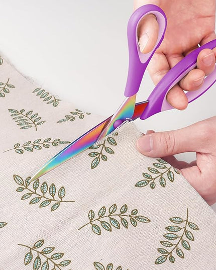 Uaugulft Sewing Scissors, Sharp Titanium Coating Blades, Soft Grip Handle, Multi-Purpose Scissors Set of 3 Suitable for Families, Office, and School Use, Blue Black, Purple Pink and Green Black