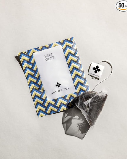 Art of Tea | Organic Earl Grey Black Tea | Earl Grey Tea Bag | 50 Eco Friendly Pyramid Black Tea Bag Sachets