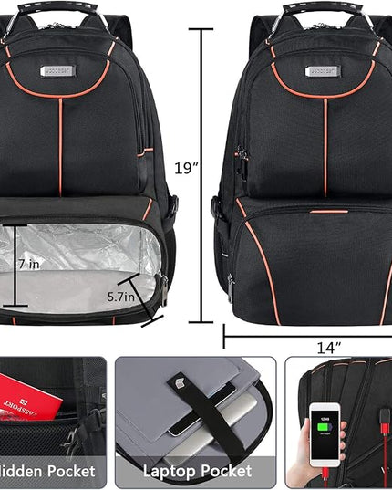VECKUSON Lunch Bag Backpack, Insulated Cooler Lunch Box, Extra Large 17.3 inch Laptop Backpack with USB Port for Women and Men, Orange