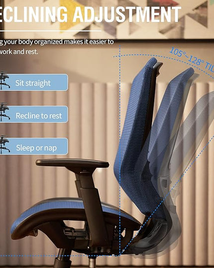 ELABEST Mesh Office Chair,Ergonomic Computer Desk Chair,Sturdy Task Chair- Adjustable Lumbar Support & Armrests,Tilt Function,Comfort Wide Seat,Swivel Home Office Chair (Blue)