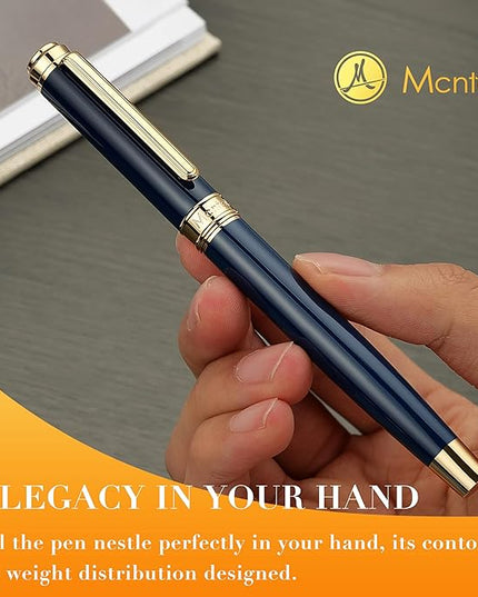 MCNTEIK 317 Fountain Pen,Stunning Luxury Piano Lacquer,18K Gilded Nib(Medium),Gorgeous 24K Gold Finish, Ink Converter,Nice Gift for Men&Women-Elegant,Executive,Fancy Pens for Writing, BU-M