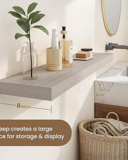 Dreamland 48 Inches Floating Shelves for Wall, 8" Deep Long Floating Shelves Set of 1, Large Display & Storage Shelf, Wall Shelf for Bathroom Bedroom Living Room Kitchen Office, Grey