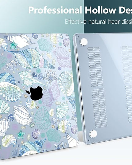 DONGKE for M4 MacBook Air 13.6 Inch Case 2025 2024 2023 2022 Model A3240 A3113 A2681 M3 M2 Chip, Plastic Hard Shell Case Cover with Touch ID for MacBook Air 13 Inch M4 - Sea Shells