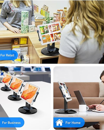 AboveTEK Retail Kiosk iPad Stand, 360° Rotating Commercial POS Tablet Stand, Fits 6"-13" (Screens) iPad mini Pro-Business Swivel Tablet Holder, for Store Office Reception Kitchen Desktop (Black)