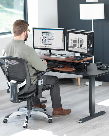 VIVO 36 inch Desk Converter, K Series, Height Adjustable Sit to Stand Riser, Dual Monitor and Laptop Workstation with Wide Keyboard Tray, Dark Walnut Top, Black Frame, DESK-V036KA