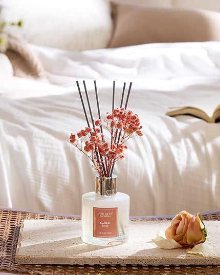 Airkeep Reed Diffuser Set,3.38 fl oz (100 ml) - English Rose Oil Diffusers with 8 Reed Sticks, Home Fragrance Reed Diffuser for Bathroom Shelf Decor