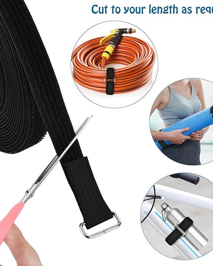 1"x39.4ft Hook and Loop Straps with 60 Buckles Adjustable Cut-to-Length Cable Ties Roll- Reusable Nylon Fastening Tape Cable Straps for Storage or Organization (1in x 39.4ft)