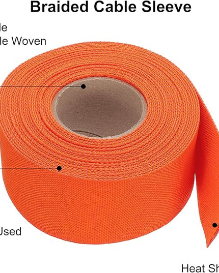 MECCANIXITY Braided Cable Sleeves Heat Shrinkable Fabric Sleeving, 1 9/16" 33ft Orange 2:1 Ratio Heat Shrinkable Cord Protector for Harness Cable, Network Cable Protection, Cable Management