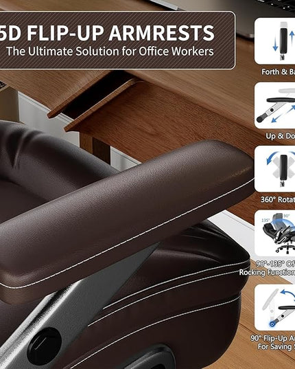 Big and Tall Office Chair, 600lbs Heavy Duty Desk Chair with 5D Arms, Adjustable Lumbar Support & Height, Tilt Function, PU Leather High Back Ergonomic Executive Computer Chair with 3'' Silent Casters