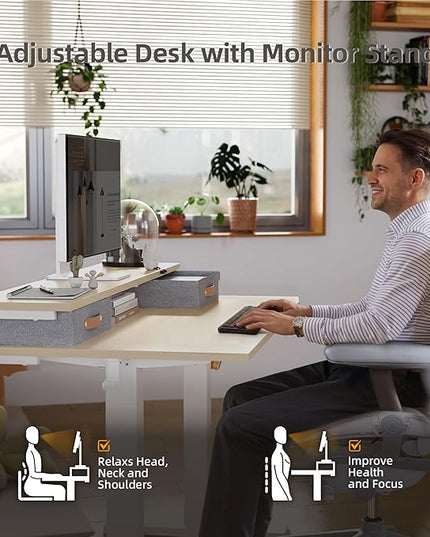 Claiks Electric Standing Desk with 2 Drawers, Adjustable Standing Desks with Storage, Height Adjustable Stand up Desk for Home Office with 2 Hooks,48 Inch Natural