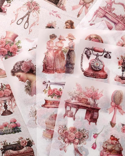 Auguro Vintage Ephemera Sticker 24 Sheets precut 300 washi Stickers Paper People Journal Stickers for Adults Junk journaling Sticker Book Scrapbooking Supplies