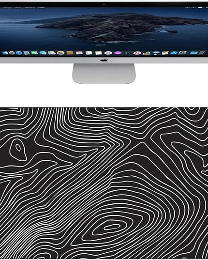 TopMade Mouse Pad with 15W Fast Wireless Charging, 31.5"x15.75" XXL Large Gaming Waterproof Desk Pad with Ultra-Smooth Surface, Non-Slip Base, Computer Desk Mat, Black Topographic Map #1
