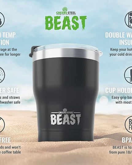 Beast 10 oz Tumbler Stainless Steel Vacuum Insulated Coffee Ice Cup Double Wall Travel Flask (Matte Black)