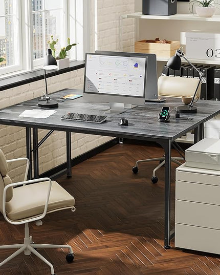 PRAISUN 54 X 20 Inch Office Computer Desk with Power Outlets and USB-C Port, Larger and Longer Gaming Desk, for Home Office, Study, Bedroom, Writing Work from Home Table, Metal Frame, Grey