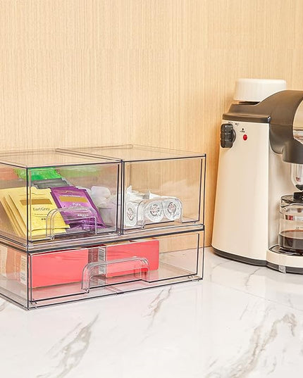Vtopmart Stackable Storage Drawers Set of 3,Clear Plastic Organizer Bins for Makeup, Cosmetics, Beauty Supplies,Ideal for Vanity, Bathroom,Cabinet,Pantry Organization
