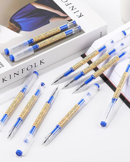 RIANCY 12 Pack Blue Gel Ink Pens, 0.35mm Extra Fine Point Tip, Japanese Style Stationery Quick Dry No Smear No Bleed, Smooth Writing Pens Ballpoint for Journaling Note Taking Office School Supplies