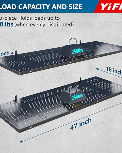 2-Pack 1.5x4ft Heavy Duty Garage Wall Shelving, 500 lbs Load Capacity, Garage Shelving Wall Mounted, Garage Storage Rack with Hooks, Black