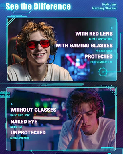 TIJN Sonia Sleep Glasses for Blue & Green Light Blocking,Red Lens with Dual AR Coating,Wraparound Frame for Gaming Screen