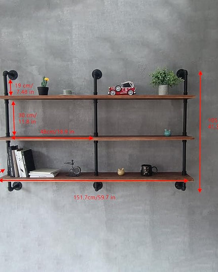 Floating Shelves for Wall Bookshelf Industrial Pipe Shelving Shelves Natural Wood Planks 60 inch Rustic Wall Shelves Hanging Bookshelves Farmhouse Kitchen Shelving