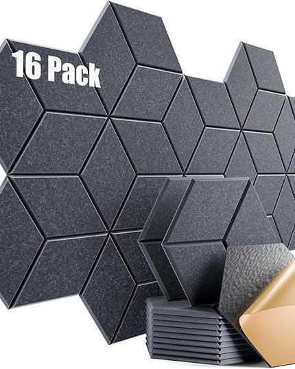 16 Pack Self-Adhesive Acoustic Panels 12" X 10" X 0.4" - Sound Proof Foam Panels for Wall with High Density, Y-Lined Design, Flame Resistant, Absorb Noise and Eliminate Echoes(Dark Gray)