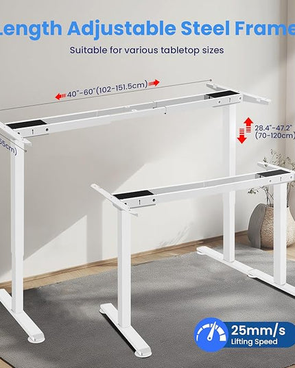 Dual Motor Electric Standing Desk Frame,Compatible Desktop Size 48″-78″ and 264 lbs Weight Capacity,Memory Controller Height Adjustable Frame,White Frame Only