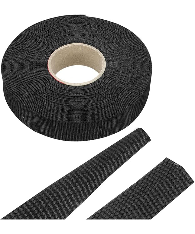 MECCANIXITY Braided Cable Sleeves Heat Shrinkable Fabric Sleeving, 7/8" 60ft Black 2:1 Ratio Heat Shrinkable Cord Protector for Harness Cable, Network Cable Protection, Cable Management