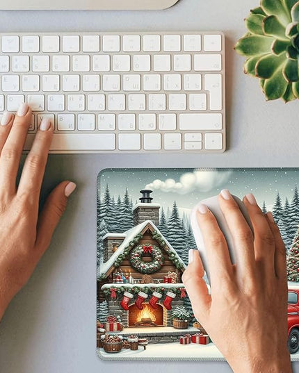 Chrismas Mouse Pad Yuletide Square Mouse Mat Non-Slip Rubber Base Mousepad with Stitched Edge, Portable MousePads for Desk Computers Laptop Office, 9.5x8 Inches