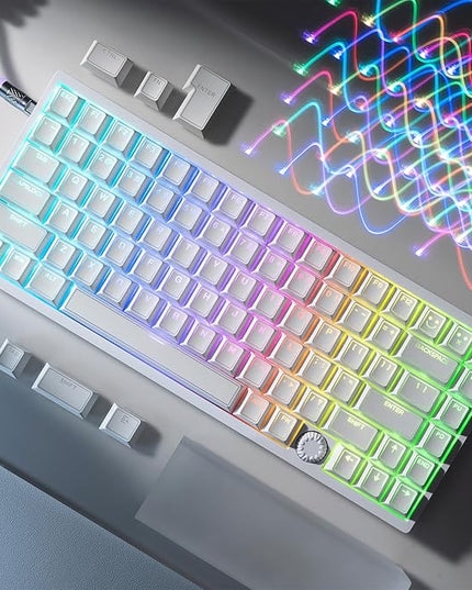 XVX White Shine Through Keycaps, Doubleshot PBT Keycap Set Cherry Profile, 142 Keys Keyboard Keycaps, Universal Compatiability with 60% 65% 75% 80% 100% Mechanical Keyboard with MX Switches
