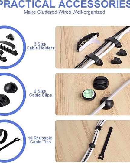 Cable Organizer Box Set of Three, Power Cover Cord Holder Surge Protector for Desk (Black)