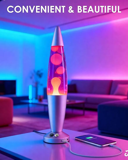 JAMBO Upgraded Motion Lamp – 16" Purple Liquid, Yellow Wax – USB Ports, Timer – Night Light for Adults, Teens, Kids – Bedroom, Living Room, Office Décor Lamp