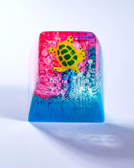 Sea Turtle Artisan Keycap Blue Pink Coral Reef R1 SA Profile Custom Sea Creatures Keycaps 1U ESC Handmade Gaming Resin Key Cap Cherry MX Switch Compatible Mechanical Keyboard Turtle Lover Gift