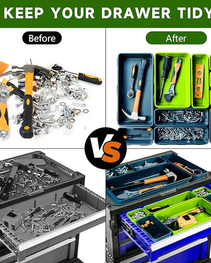 Tool Box Organizer Tray, Toolbox Desk Drawer Organizer, Tool Box Tray, Toolbox Organization Storage for Rolling Tool Chest (60PCS (Blue+Green))
