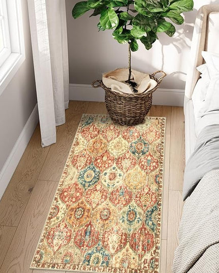 Lahome Kitchen Rugs Non Slip Washable Rugs for Entryway, 2x4 Rug Non-Slip Moroccan Trellis Ultra-Thin Indoor Door Mat Small Carpet for Bathroom Bedroom Entry, Red/Orange