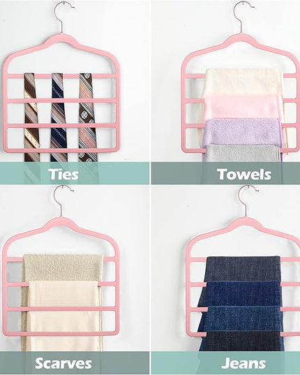 Velvet Pants Clothes Hanger Space Saving Non Slip Pants Shorts Hanger, Myfolrena Jeans Slack Trousers Hangers Multiple Velvet Hanger Closet Storage and Organization for Jeans,Scarf,Tie(Pink, 3)