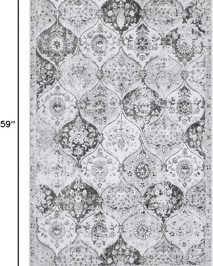 Lahome Moroccan Trellis Washable Small Area Rug, 3x5 Area Rug for Bedroom Living Room, Non-Slip Oriental Accent Throw Carpet for Kitchen Office Entryway Bathroom Office, Silver/Grey