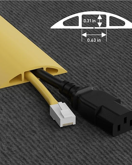 D-Line 6ft Floor Cord Cover, Floor Cable Protector, Extension Cord Cover, Protect Wires & Prevent Cable Trips, Cable Management Solution - Cord Cavity = 0.63" (W) x 0.31" (H) - Safety Yellow