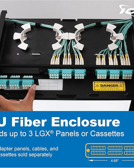 ICC 1U Fiber Optic Rack Mount Enclosure - 3 Slots for LGX Compatible Adapter Panels or Cassettes, Supports up to 72 Fibers, Fits 19-Inch Racks, Secure Fiber Management Solution, ICFORE31RM