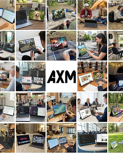 AXM 16" 2.5K Portable Monitor 2.5k QHD IPS 120Hz Adaptive Sync HDR Flicker-Free 400 Nits 100% DCI-P3 USB-C HDMI Gaming & Travel for Laptop Compatible with Windows, MacBook, Phone, Switch, Xbox PS4/5