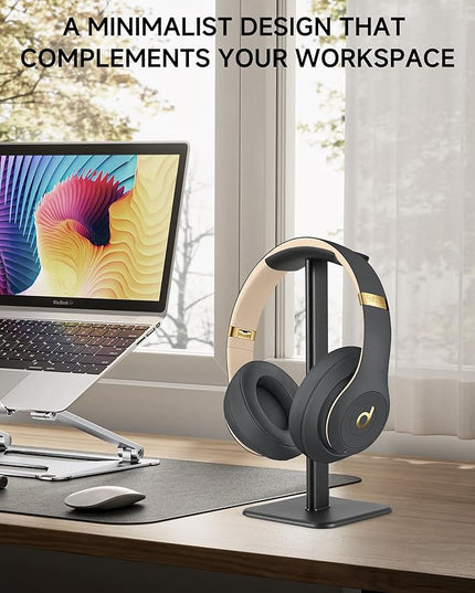Headset Stand - Headphone Holder for Desk with Aluminum Hanger Compatible with All Over-Ear On-Ear Computer Xbox One PS5 PS4 PC Game Telephone Headsets (Black)